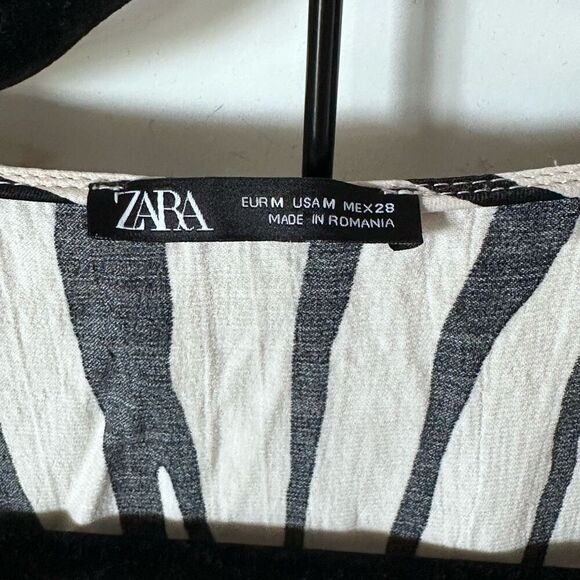 Zara‎ Zebra Print Wrap Around Romper Mini Dress Womens M Black Cream Boho - Picture 4 of 14